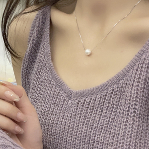 单颗珍珠项链女夏纯银小众设计感轻奢一颗珠珠锁骨链2024新款百搭