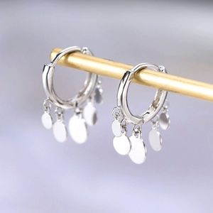 小圆片耳环s925纯银耳扣 时尚轻奢设计感银耳圈 气质个性流苏耳扣