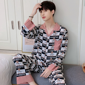 睡衣男士春夏季棉绸长袖长裤套装夏天绵绸薄款开衫家居服大码男装