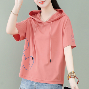 902人付款天猫卫衣女2022新款春夏季短袖连帽体恤韩版时尚百搭打底