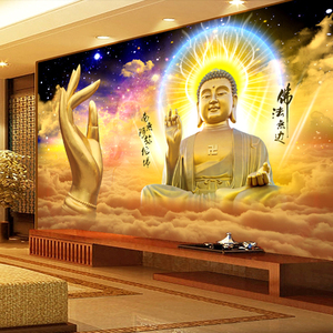 8d立体如来佛主墙壁布观音背景墙壁纸佛系佛堂装饰画无缝壁画墙纸