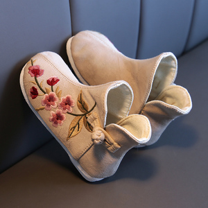 女孩老北京手工布鞋女童春季短靴儿童汉服靴古代古装鞋单靴绣花鞋