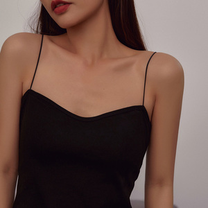 porotine一体式带胸垫内衣赫本风m领黑色小吊带女夏内搭外穿b274