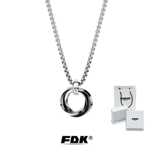 FDK环环相扣男生男士三环男款项链礼物送男友刻字定制钛钢吊坠