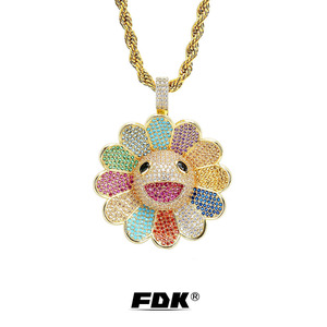 fdk 正品村上隆太阳花项链帝师同款hiphop项链ins旋转吊坠t恤搭配