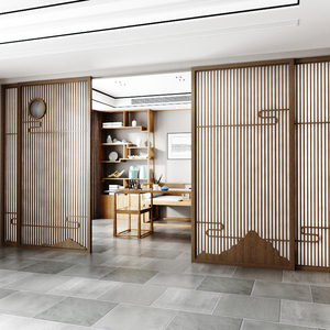 新中式实木隔断玄关门厅装饰屏风简约现代家用客厅推拉移动门入户