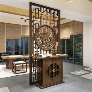 正对入户门新中式进门实木屏风玄关隔断简约现代客厅卧室遮挡家用