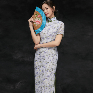 旗之韵原创少女旗袍长款复古 春夏新款文艺清新全开襟旗袍裙