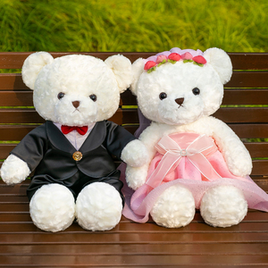 精品婚纱熊毛绒玩具公仔结婚求婚订婚摆件布置压床娃娃泰迪熊婚庆