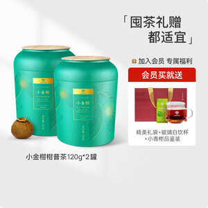 大益茶庭小金柑新会柑熟普老茶头青柑普洱茶叶120g*2罐 围炉煮茶