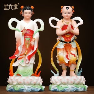 汉白玉金童玉女摆件观音善财童子龙女金童玉女佛像家居侍奉供奉