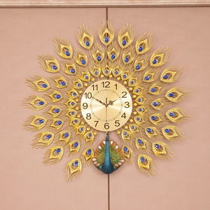 孔雀钟表挂钟客厅家用时尚静音现代大气装饰个性创意石英时钟挂表