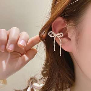 Double bow ear clip fairy ear clip ear jewelry girl painless