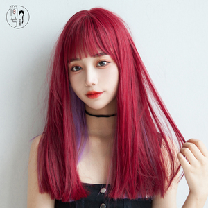『简兮』红色假发女中长发网红齐刘海挂耳染彩色长直发头套假发套