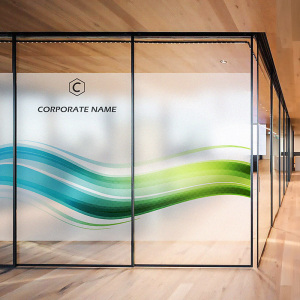 高档蓝色线条办公室隔断装饰静电玻璃门贴膜磨砂透明贴纸logo定制