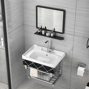 挂墙式洗脸盆洗手盆陶瓷卫浴面盆阳台卫生间家用支架不绣钢悬挂式