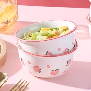 水蜜桃草莓陶瓷米饭碗家用可爱Ins风餐具情侣儿童碗勺套装盛粥碗