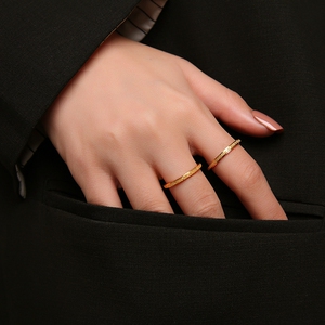 大码黄金戒指女粗胖手大号ins潮时尚素圈指环18k金戒圈个性礼物