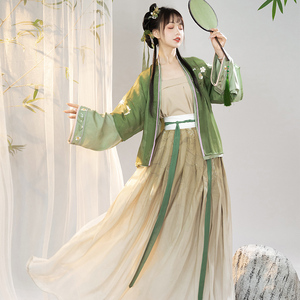 宋制汉服女正品原创中国风古装绿色长袖短衫百迭裙仙气改良春夏季