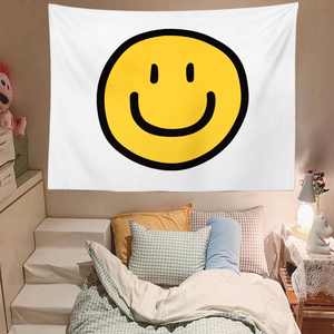 smile  ins风可爱黄色笑脸网红挂布 家居装饰布 拍照道具背景布大
