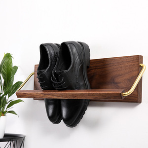 黑胡桃实木鞋架置物架简易家用玄关壁挂超薄网红鞋架宿舍木质创意