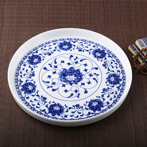 陶瓷中式青花茶盘圆形单层茶具托盘储水盘酒具果盘收纳盘酒盘