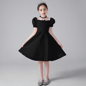 儿童礼服生日公主裙洋气钢琴演奏礼服女童小主持人礼服黑色演出服