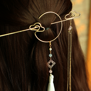 汉服头饰女古风后压发环发簪子长流苏穗子古装配饰百搭简约保色铜