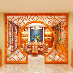 月洞门新中式实木花格镂空隔断客厅拱框木雕落地罩屏风玄关月亮门