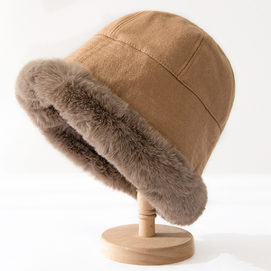 非常厚毛绒绒保暖渔夫帽女毛呢加厚水桶帽秋冬防寒盆帽防风东北帽