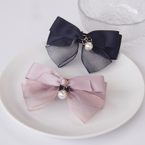 优雅绢纱吊坠蝴蝶结发夹新款网红少女鸭嘴夹顶夹边夹马尾夹弹簧夹