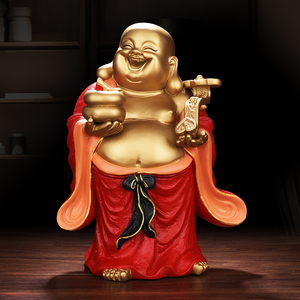 弥勒佛纯铜佛像摆件黄金袋招财笑面佛布袋和尚招财家居客厅铜摆件