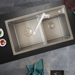 jomoo/九牧不锈钢抗刮花手工双槽水槽家用不锈钢洗手盆06150-cz-1