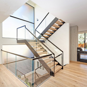 特步玻璃护栏双梁直梁旋转楼梯室内家用简约整体钢木现代复式loft