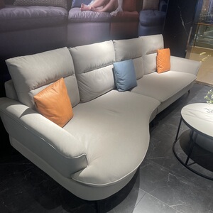 田字格t21-0615-1四人直排异形高脚极简两边扶手高靠背米白沙发