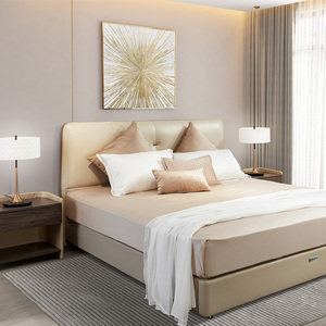 雅兰 2020年新款现代简约1.8米网红真皮实木床架主卧室爆款双人床