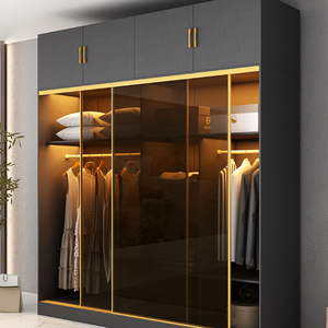 衣柜推拉门极简现代玻璃门轻奢家用移门滑门卧室整体组合玻璃门