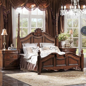 华美法罗家具 板木结合床美式经典四柱床双人床