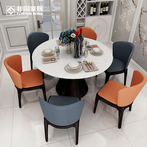 非同家居配套系列天然爵士白理石台面进口烟熏色底座圆形餐桌1901