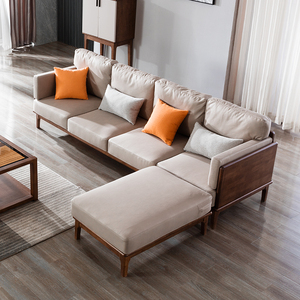 布雷尔实木沙发橡胶木新中式组合木质现代北欧风简约客厅家具6903