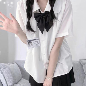 基础款短袖衬衫女白色娃娃领上衣学生校服日系风格穿搭jk制服套装