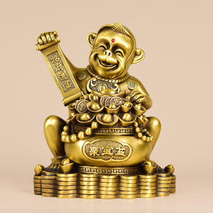 纯铜猴子摆件招财猴子聚宝盆猴齐天大圣生肖猴家居摆件大号工艺品