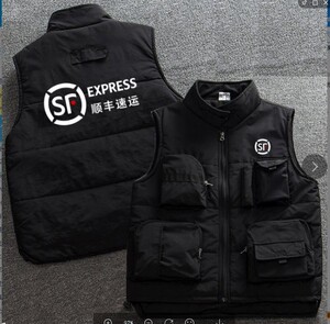 秋冬款顺丰速运快递加棉加绒马甲多口袋背心出勤工装团队定制外套