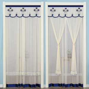 夏季防蚊门帘蕾丝双层纱帘长帘挂帘家用客厅厨房免打孔隔断帘装饰