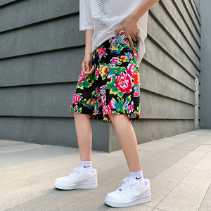 东北花裤衩男士短裤夏季薄款设计感小众速干冰丝五分裤子潮牌ins