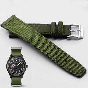 军绿色帆布表带适配iwc万国马克十八飞行员iw324712男手表带20 22