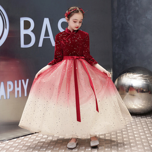 儿童礼服公主裙冬季花童婚纱中国风旗袍女童生日礼服演出服钢琴裙