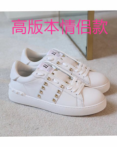 典华伦天奴正铆钉小白鞋真皮高版本男女同款情侣系带新款体闲板鞋
