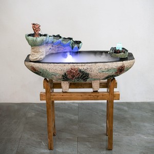 室内喷泉流水摆件新中式加宽文化美容店布置宿舍风水池转动厨房