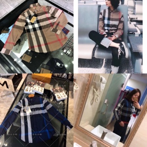 burberry巴宝莉格子衬衫女经典格纹纯棉暗扣长袖修身宝格丽衬衣女